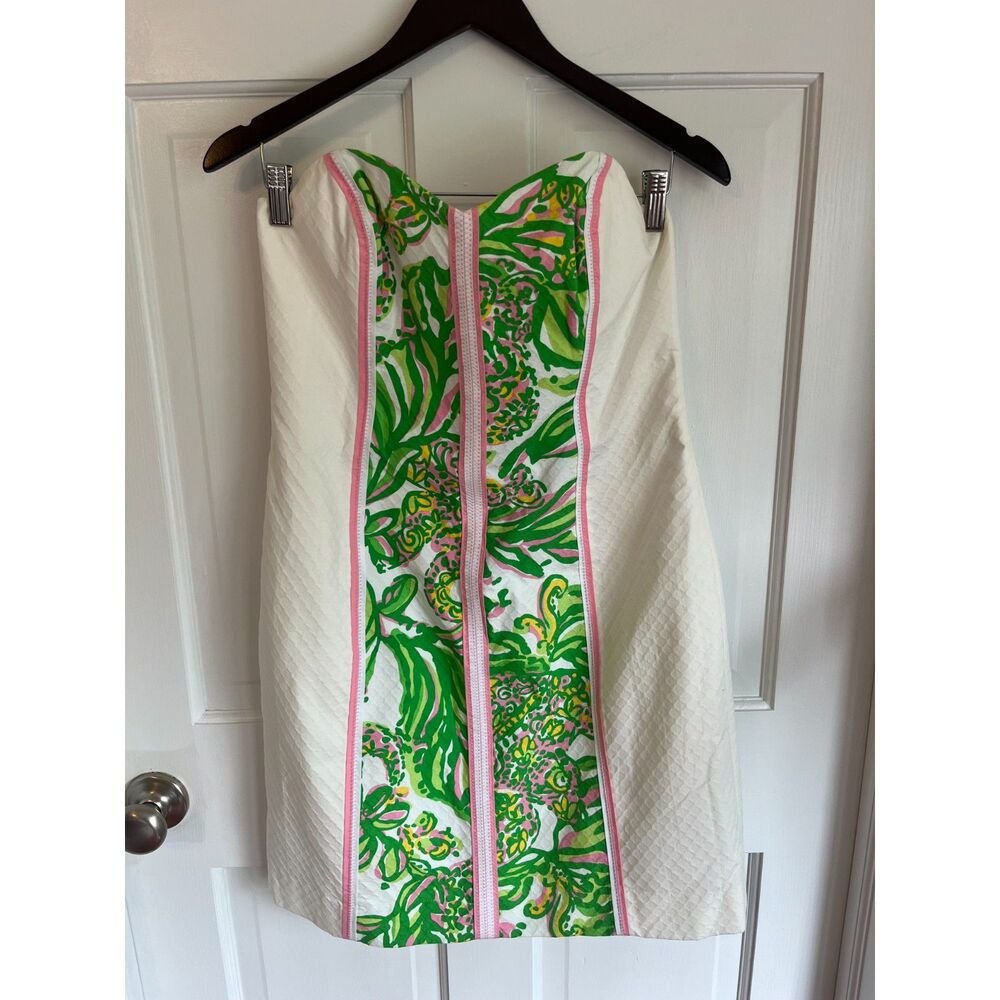 Lilly Pulitzer Angela Seeing Pink Elephants Strapless Sweetheart Dress SZ 10 NWT - Picture 2 of 13